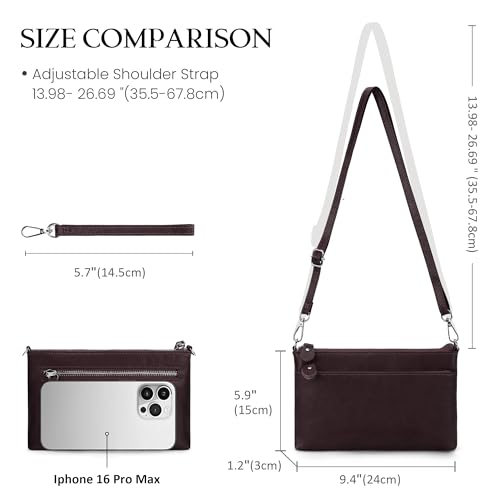 befen Genuine Leather Wristlet Clutch Wallet Purses with RFID Blocking, Small Crossbody Bags Shoulder Handbag for Women - color: Coffee