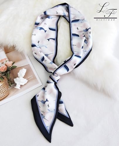 Hioyiwse Head Scarf Hair Neck Scarves For Women Purse Bag Scarfs For Handbags Silky Long Thin Satin Headscarf Fashion - color: B11-blue Dolphin