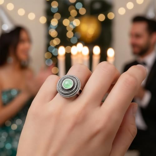 Mulit Circle Cross Lines Thick Top Jade Gem Ring,Silver Plated Cocktail Party Ring,Statement Ring Jewelry Gift for Women - color: RIng_C jadeite