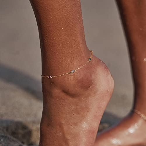 MTMY Gold Anklets for Women 14K Gold Plated Tiny Bead Anklet Colorful Tassel Foot Chain Dainty Adjustable Cute Summer Beach Boho Anklets Jewelry Gift - style: colorful drop A