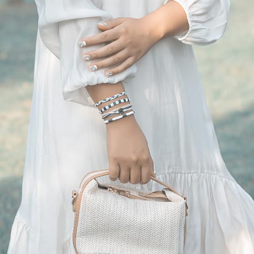 FANCY SHINY Boho Nautical Compass String Bracelets Beaded Clay Beads Bracelet Stackable Friendship Bracelets Summer Beach Outfits for Women Girls - color: Green