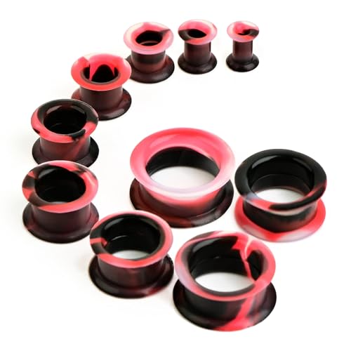 WBRWP 20/28pcs Ear Stretching kit Set: Hollow Hard/Soft Silicone Plugs and Tunnels Ear Expander Gauges Stretcher Body Piercing Jewelry - style: 20pcs Thick/Mixed Black&Transparency&Red