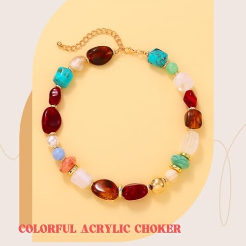 ACEDRE Colorful Beaded Necklace Chunky Acrylic Gemstone Chokers Boho Statement Jewelry for Women
