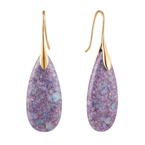 SELOVO Stone Fishhook Dangle Drop Earrings Statement Earrings for Women Stone - color: Light Purple-Gold Color Hook