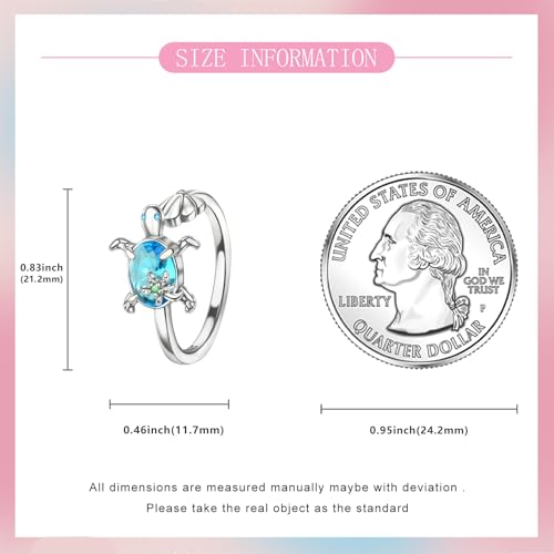 PARCOM Adjustable Women Stackable Ring, 925 Sterling Silver Open Rings - Trendy Eternity Cubic Zirconia Stackable Band Engagement Promise Ring for Her, Hypoallergenic Non Tarnish Nature Bird Floral Thumb Rings - color: Blue turtle shell