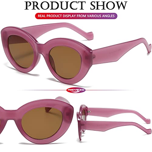 AIEYEZO Oversized Cat Eye Sunglasses for Women Cute Oval Thick Frame Cateye Sun Glasses Chic Retro Style Shades - color: 2 Set (Green + Purple)