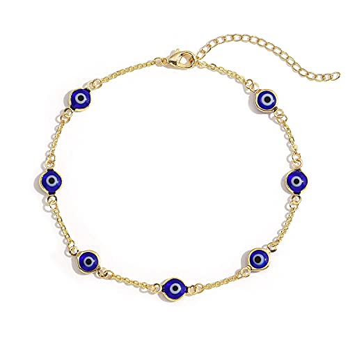 SLOONG Evil Eye Beaded Anklet Bracelets for Women, 14K Gold Plated Ankle Bracelet Jewelry Beach Beads Anklet Set Ankle Bracelets for Women - color: Dark Blue