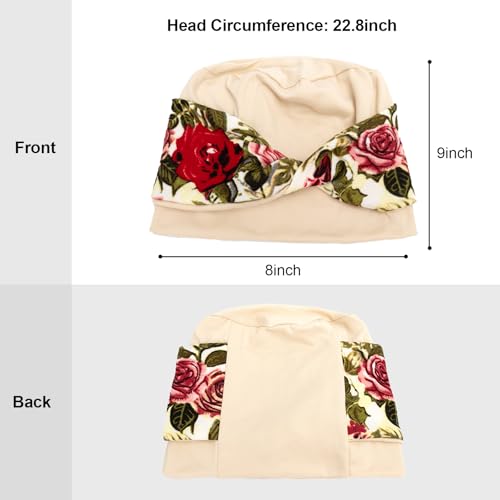 Women Knot Slouchy Beanie Chemo Hat Twist Stretch Cancer Head Wraps Sleep Head Scarf - color: Beige Flowers