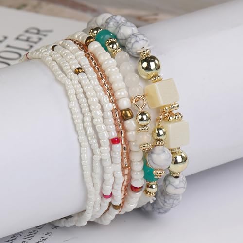 Beaded Bracelets for Women,Bohemian Stackable Style Multilayered Stretch Bracelets Friendship Jewelry Summer - color: Style 6, size: Bead