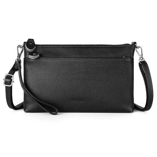 befen Genuine Leather Wristlet Clutch Wallet Purses with RFID Blocking, Small Crossbody Bags Shoulder Handbag for Women - color: Black