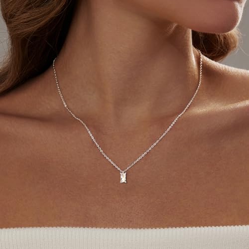 Luxval Diamond Pendant Gold Necklace for Women，Dainty 18k Gold Plated Choker Necklaces Simple Gold Jewelry Gifts for Women Girls - color: Silver-Birthstone