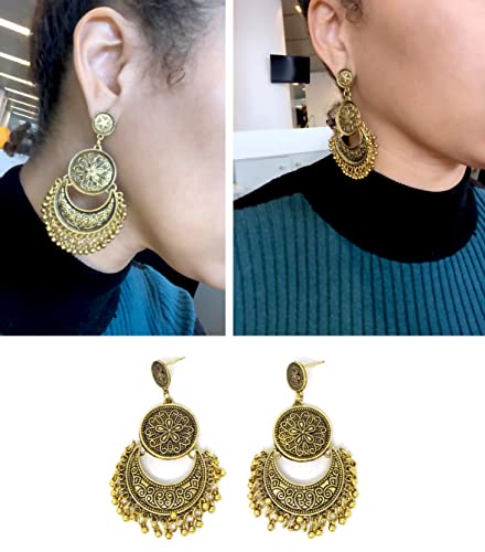 Honbay Bohemian Fashion Earrings National Style Retro Earrings Gypsy Dangle Earrings - color: Vintage Gold