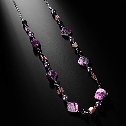 PEARL&CLUB Long Beaded Necklaces For Women - Sweater Chain Fashion Jewelry Necklace Gifts For Women - color: 35-Purple