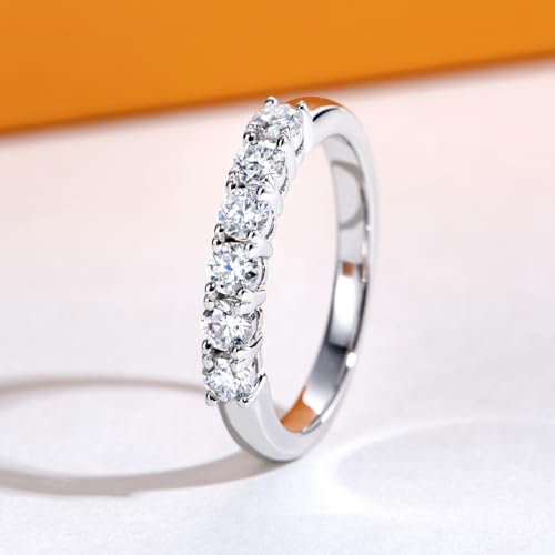 Moissanite Eternity Rings Wedding Bands D Color VVS1 Clarity Round Brilliant Cut 925 Sterling Silver 5/6 Stones Anniversary Band Rings for Women with Certificate - color: 6 Stones-Upgraded