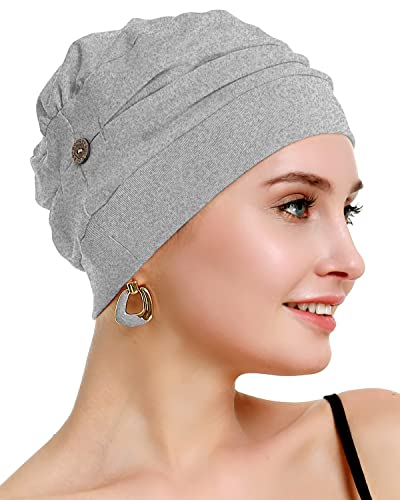 osvyo Cotton Chemo Turbans for Women Cancer Hairloss hat - Cotton Lightweight Headwear Sealed Packaging - color: Cotton Light Flecking Gray