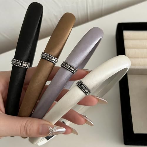 Satin Padded Headbands for Women, Thick Handmade Hair Bands with Rhinestone Embellishment, Elegant Non-Slip Fashion Hair Accessories for Girls, 4 Colors - color: SatinPadded