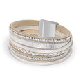 Fesciory Leather Wrap Bracelets for Women, Boho Leopard Multi-Layer Crystal Beads Cuff Bracelet Jewelry - color: Boho Braid(White)