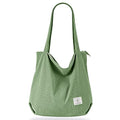 KALIDI Women Corduroy Tote Bag Zipper Casual Tote's Handbag Big Capacity Shoulder Bag with Pockets - color: G-green
