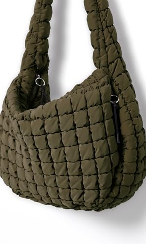 ODODOS Quilted Carryall Tote Bag for Women Crossbody Hobo Lightweight Padding Shoulder Bag - color: Avocado