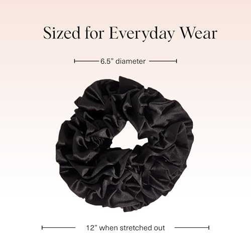 Kitsch Recycled Satin Ruffle Scrunchie – Gentle Hair Scrunchie for Women, Eco-Friendly Hair Tie No Damage, Stylish Ponytail Holder | Ideal Gifts for Women - Black - color: Black Ruffle
