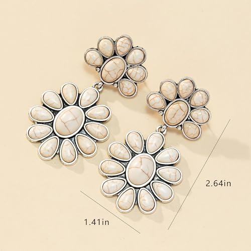 4 PCS Western Turquoise Jewelry for Women Boho Vintage Navajo Pearl Necklace Earring Bracelet Ring Set Country Cowgirl Accessories for Gift - color: A-White