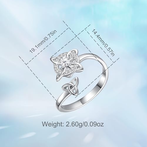 Vito 925 Sterling Silver Adjustable Open Spoon Ring for Women Men, Lotus Sunflower Snake Spoon Band Rings Feather Hug Witches Knot Inspirational Jewelry Gift for Wife - style: Witches Knot-Cubic Zirconia