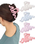 4Pcs Large Hair Claw Clips, Nonslip Cute Jelly Hair Clips for Thick Hair and Long Hair - color: Wave-White + Purple + Pink + Blue