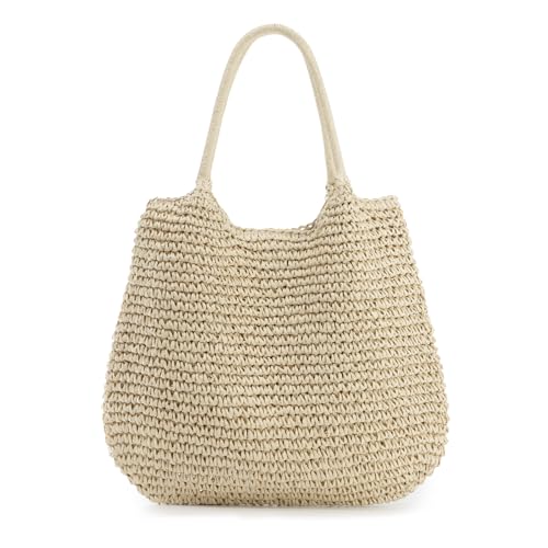 Freie Liebe Summer Straw Beach Bags for Women Large Woven Shoulder Handbags Boho Tote Bag for Vacation, Travel - color: Beige