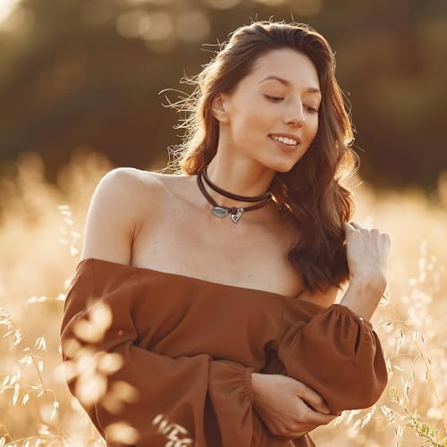 HUASAI Choker Necklace for Women Boho Necklaces Country Concert Outfits for Women Layered Western Choker Necklace Boho Cowgirl Jewelry Accessories Dress - color: C:Heart Boho Choker Necklace