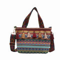 boho western crossbody bags for women, boho hippie handbag tote bag, fringe colorful multi color canvas purse
