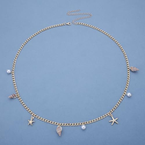 Boho Pearl Shell Waist Body Chain Starfish Conch Belly Chain Beach Bikini Body Chain Ocean Trinkets Waist Chain Belt - color: Gold