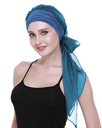 Chemo Headwear Turbans for Women Long Hair Head Scarf Headwraps Cancer Hats - color: Aquamarine Blue