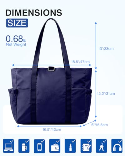 Tote Bag for Women, 26L Capacity Travel Purses Work Bag, Small Zipper Tote Bag for Travel Nurse Gym Teacher - color: Navy Blue