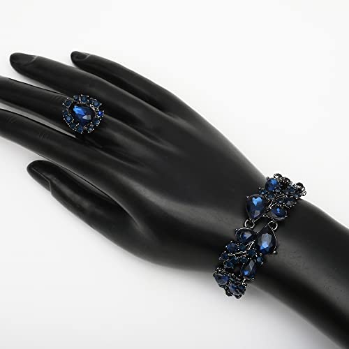 CSY 4 Pcs/Set Austrian Crystal Necklace Earrings Bracelet Ring Bridal Jewelry Sets for Brides Wedding Party Costume Accessories Gifts for Women - color: 02-black-navy blue