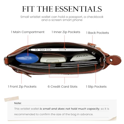 befen Genuine Leather Wristlet Clutch Wallet Purses with RFID Blocking, Small Crossbody Bags Shoulder Handbag for Women - color: Deep Brown