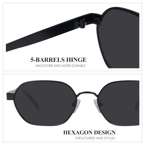 mosanana Trendy Retro Hexagon Sunglasses for Women Metal MS52593 - color: C5 Black/Grey