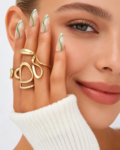 YEEZII 20 Pcs Gold Ring Set for Women, Chunky Statement Flower Finger Midi Rings, Big Boho Stacking Rings Pack Trendy Stuff Jewelry Gift - color: Gold-C-4Pcs