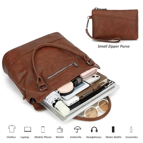 TANTOMI Tote Bag for Women Vegan Leather Purses and Handbags Ladies Waterproof Big Shoulder Bag for Travel - color: Brown.c