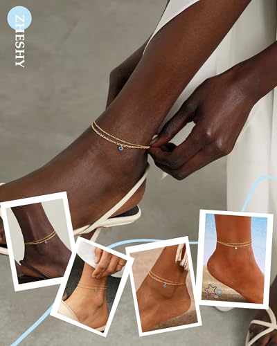 ZHESHY Ankle Bracelets for Women Gold Anklets with Birthstone 14K Gold Plated Dainty Layered Anklets Waterproof Non Tarnish Chain Anklet Bracelets Summer Beach Jewelry Birthday Gifts - color: 12.December(Tanzanite）
