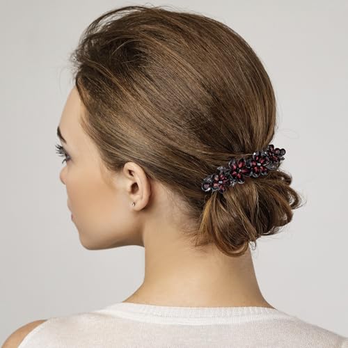 Joez Wonderful Rhinestone Hair Clips, Bridal Hair Accessories for Women, Sparkly Crystal Hair Pins, Fancy Hair Barrettes for Wedding, Bride, Long Hair (Red Flower, 1 Pcs) - color: Flower Red