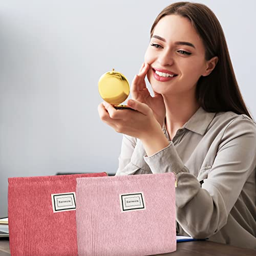 Sanwuta 4 Pack Velvet Makeup Bag Cosmetic Bag for Women Large Capacity Corduroy Pouch Zipper Canvas Travel Toiletry Purse Make up Organizer Case Accessories(Red Series,Plaid) - color: Red Series