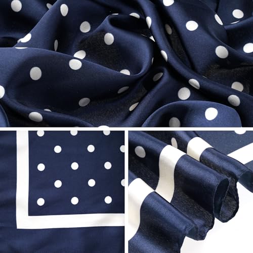 Pistha Head Scarf Bandana for Women, Satin Scarf for Hair, Large Square Silk Bandana Headscarf for Women and Men 35 Inch - style: Dot-blue