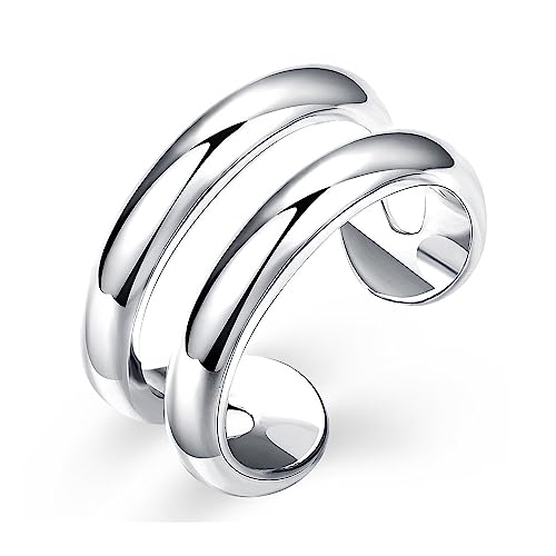 Handmade Rings 925 Sterling Silver Statement Rings Adjustable Chunky Stacking Band Ring for Women - color: Pattern 4