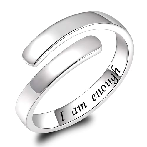 Sonateomber Gold Silver Faith Open Rings for Women ，Adjustable Minimalist Personality Encouragement Hope Love Healing Promise Ring Wedding Festival Accessories Fashion Jewelry Gift - color: I am enough