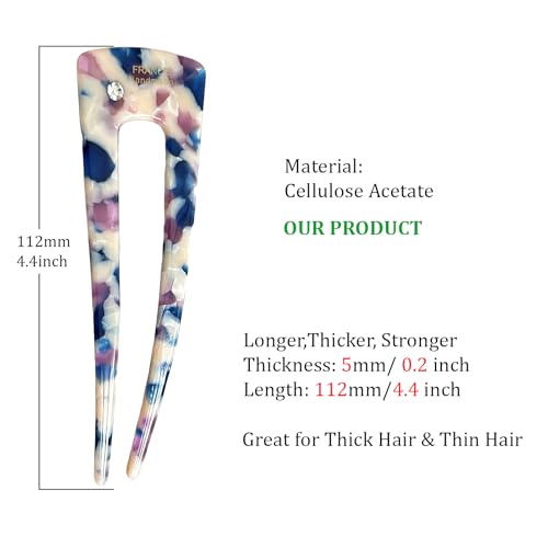 French Hair Clips 4-Pack Assorted Styles, U-Shaped Textured Hair Pins for Women with Black, Tortoiseshell, Leopard & Smoky, for Ponytail Bun Updo (Celadon) - color: Smoky Grey
