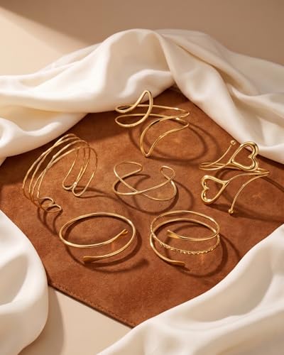 6 Pcs Arm Cuff Jewelry for Women, Minimalist Gold Coil Upper Arm Armband Set Metal Simple Open Armlet for Party - color: Heart