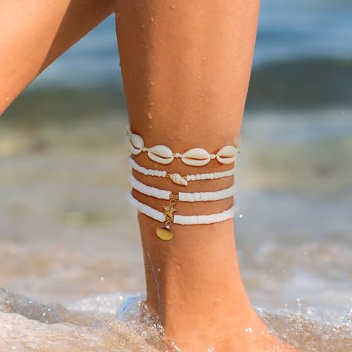 Waeceip Beach Ankle Bracelets For Women Summer Boho Anklets For Women Seashell Beaded Anklets Summer Jewelry Beach Vacation Accessories - color: shell with 5