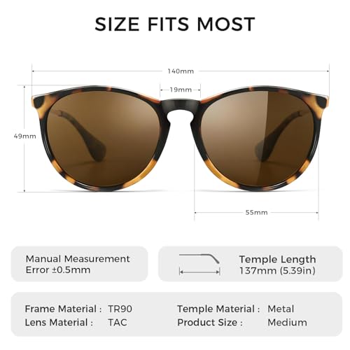 SUNGAIT Premium Vintage Round Sunglasses for Women Men Classic Retro Trendy Style - color: 05 Polarized Brown Lens/Leopard Frame (Glossy Finish)