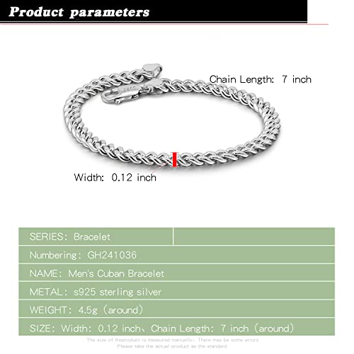 Dankadi Italian Sterling Silver Cuban Link Chain Bracelet Men 3MM 4MM 5MM 6.3 "6.7" 7 "7.5" 8 "8.5" 9 "Solid 925 Silver Bangle For Woman Cuff Jewelry Gift - color: 3MM, size: 6.3 inch