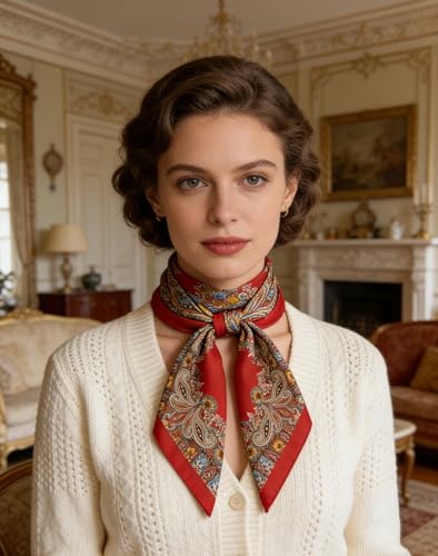 Women Head-Scarf Silk-Feeling-Scarf Hair Scarf Boho-Print Bandanas 35 Inches Square - color: Red